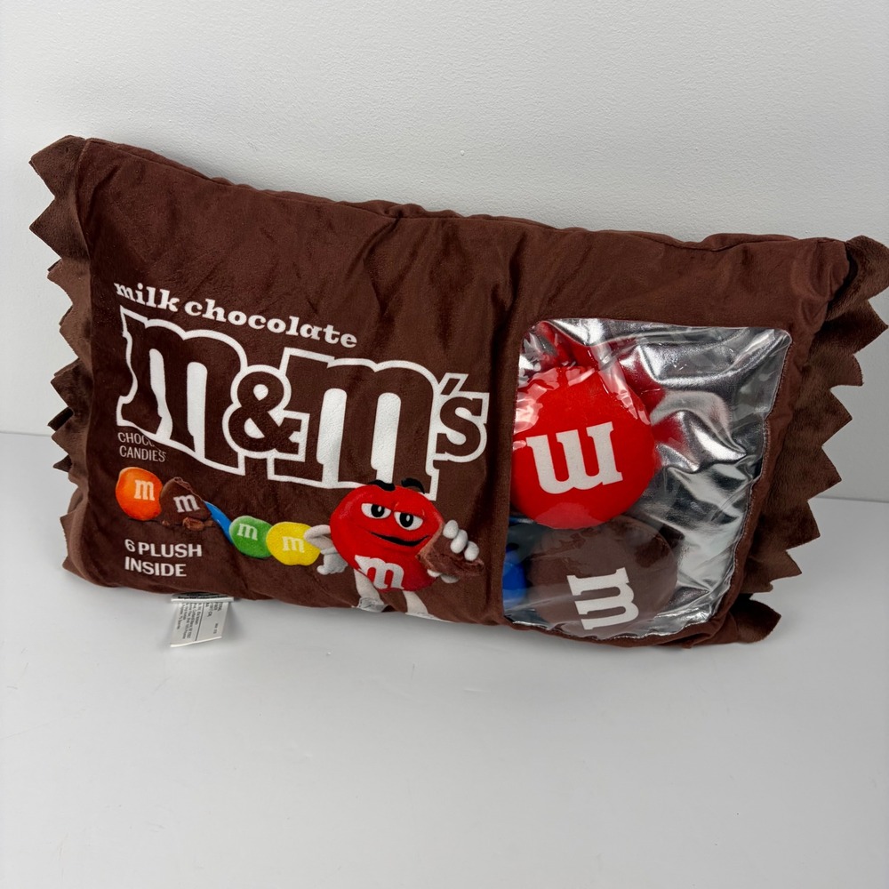 M&M's Milk Chocolate Candy Bag Plush Pillow with 6 Mini Plush Candies Iscream